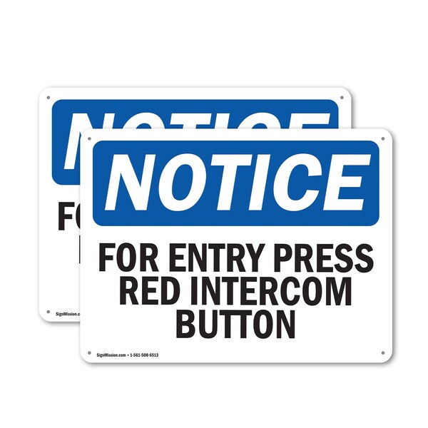 Signmission For Entry Press Red Intercom Button, 14 in W x Rectangle, Plastic OS-2PACK-NS-P-1014-L-12847 - main